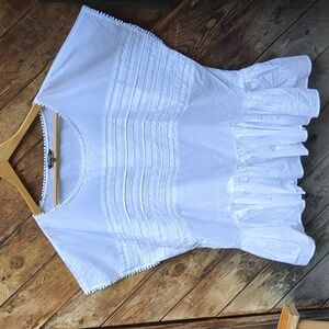 Boho Blouse White Gathered Cotton Top 3X